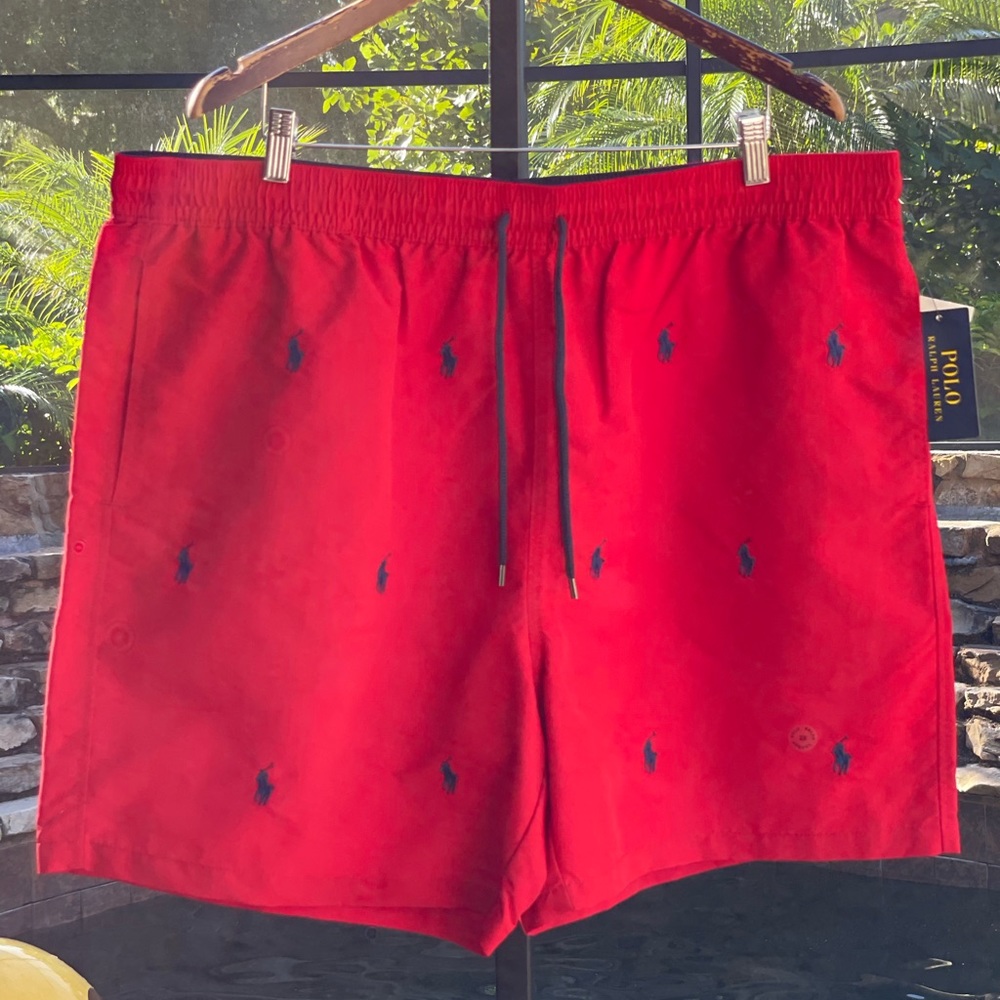 POLO RALPH LAUREN SMALL PONIES SWIM TRUNKS‎ RED
